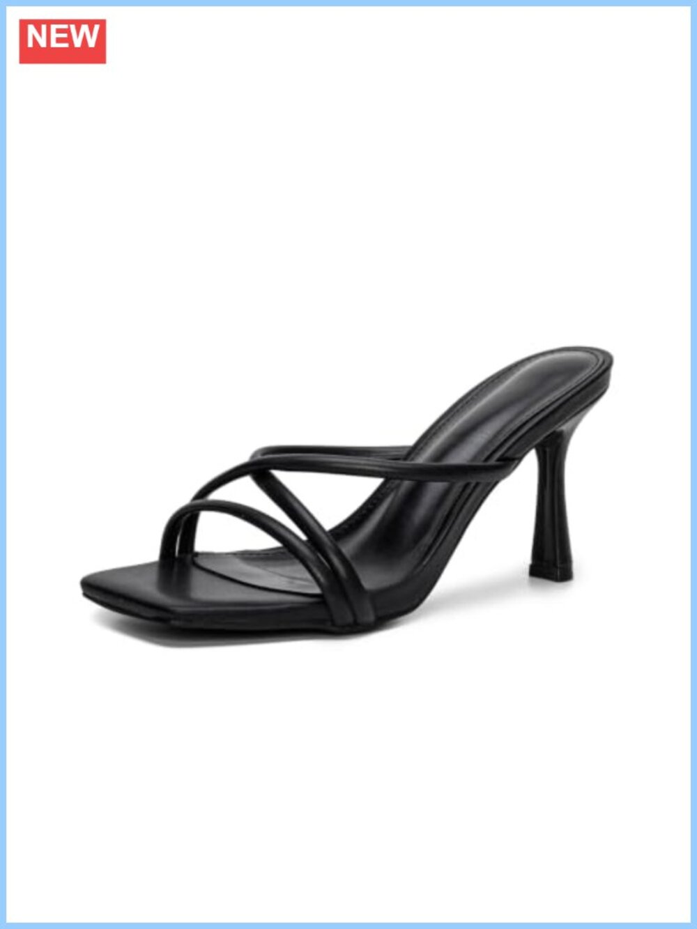 Square Open Toe Strappy Stiletto Heeled Mule Sandals Faux Leather